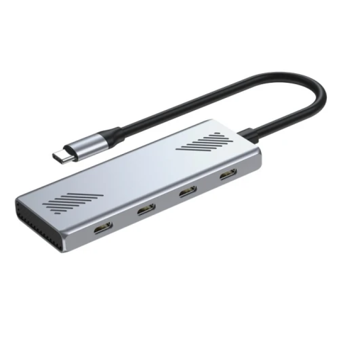 USB-хаб Gembird на 4 порти Type-C 3.2, сірий