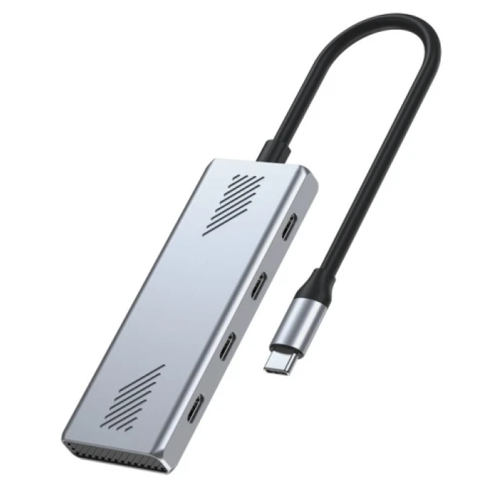 USB-хаб Gembird на 4 порти Type-C 3.2, сірий