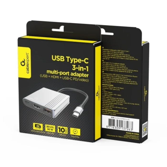 USB-хаб Gembird A-CM-COMBO3-05 з HDMI 4K 60 Гц