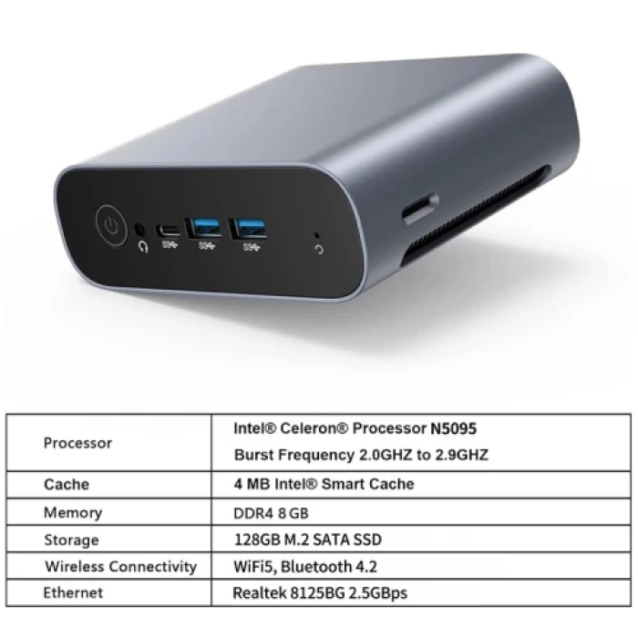 Неттоп WooYi AM21 сірого кольору з 8 ГБ RAM і SSD 128 ГБ