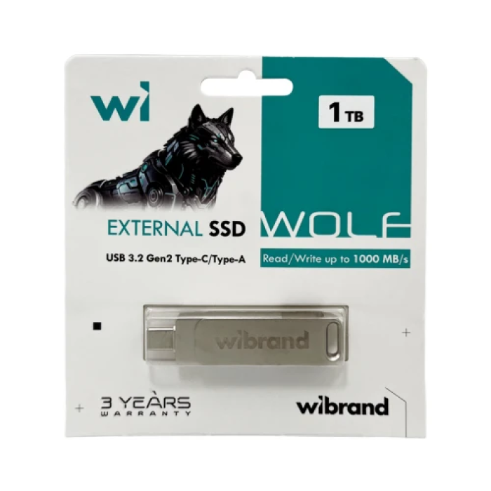 Зовнішній SSD Wibrand Wolf на 1 ТБ, сріблястий Type-C