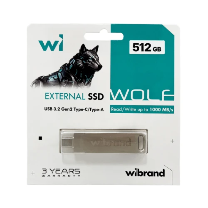 Портативний SSD Wibrand Wolf на 512 ГБ, сріблястий