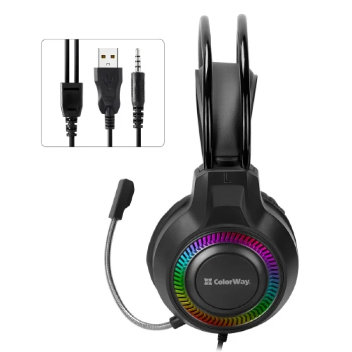 Ігрова гарнітура ColorWay GlowCore RGB у чорному кольорі