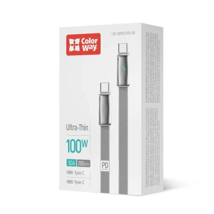 USB-C кабель ColorWay CW-CBPDCC100-GR для синхронізації та живлення
