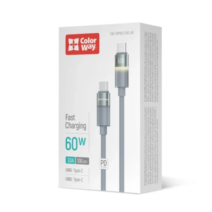 USB-C кабель ColorWay CW-CBPDCC092-GR, 1 м, 60 Вт