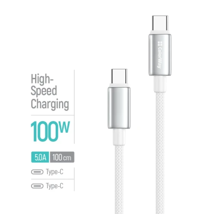 Кабель ColorWay USB-C — USB-C 100 Вт, 1 м