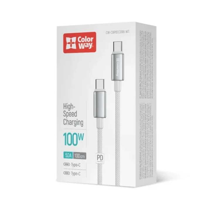 Кабель ColorWay USB-C — USB-C 100 Вт, 1 м