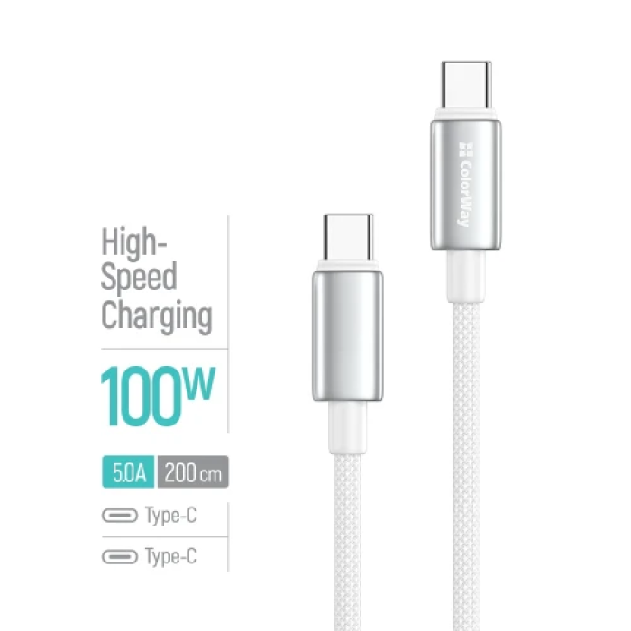 Кабель ColorWay USB-C 2 м із потужністю до 100 Вт