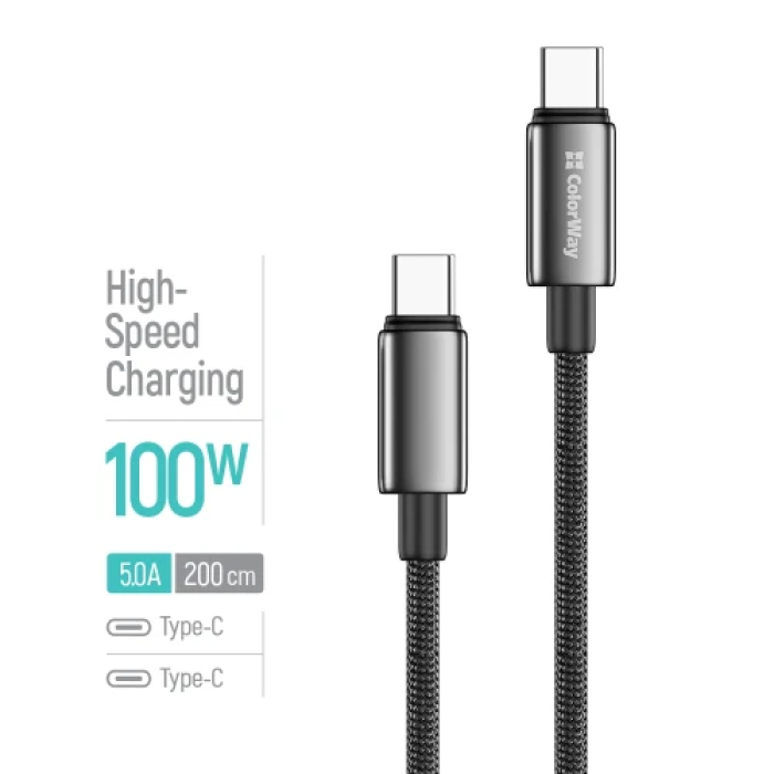 Кабель USB-C—USB-C ColorWay на 2 м і 100 Вт