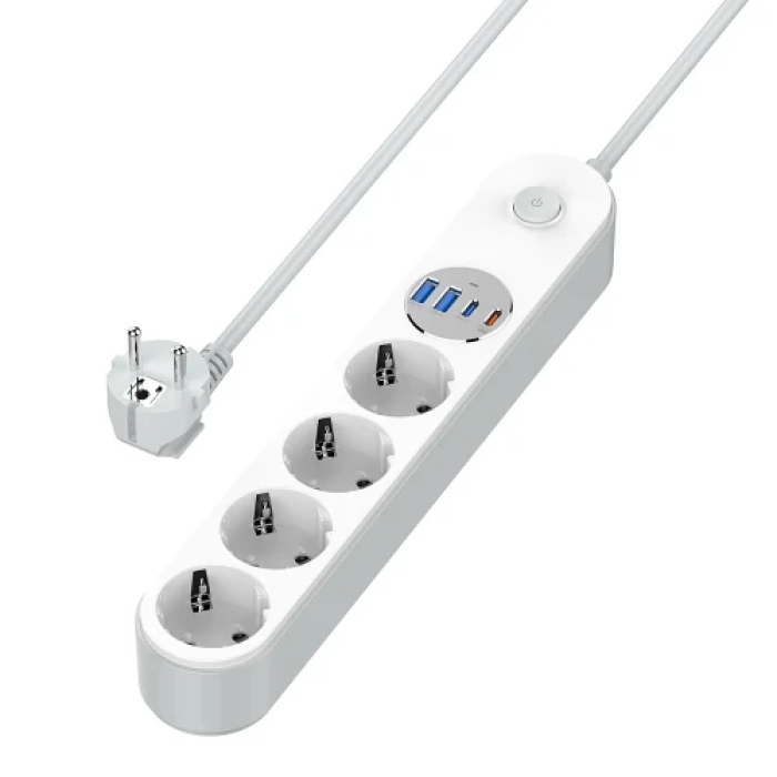 Мережевий фільтр ColorWay на 4 розетки з USB-C/USB, кабель 2 м