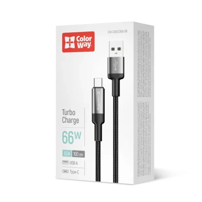 Кабель USB Type-C ColorWay на 1 м, чорний, 6A