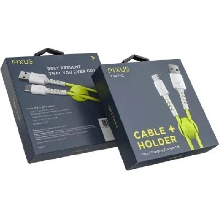 USB-C кабель Pixus Soft 1 м, 2,1 А, Lime