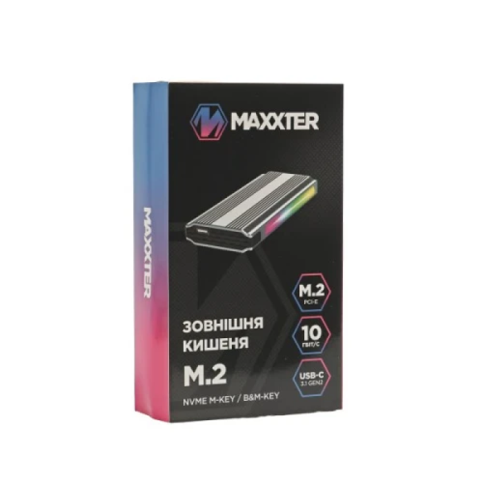 Зовнішній бокс Maxxter для SSD M.2 NVMe з RGB