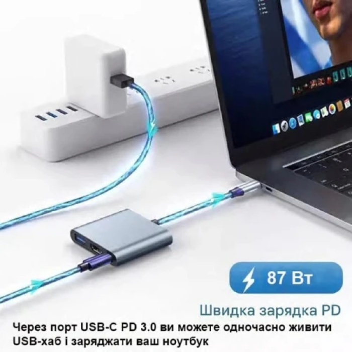 USB-хаб Dynamode 3-в-1 Type-C 3.0 з HDMI 4K
