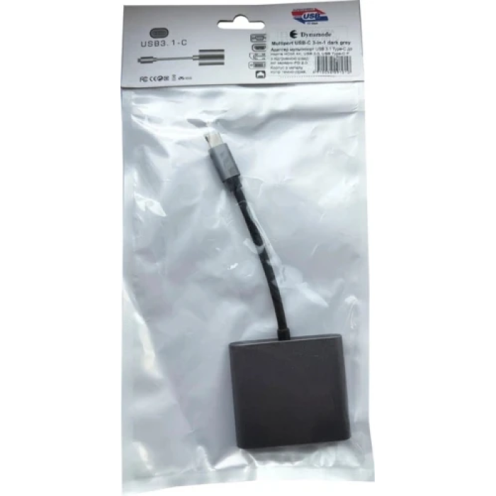 USB-хаб Dynamode 3-в-1 Type-C 3.0 з HDMI 4K