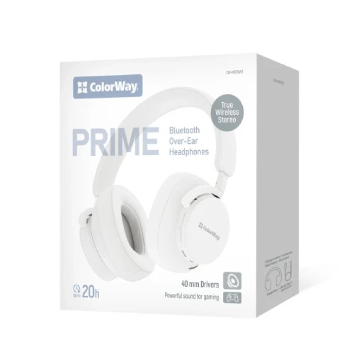 Бездротова гарнітура ColorWay PRIME біла з Bluetooth 6.0