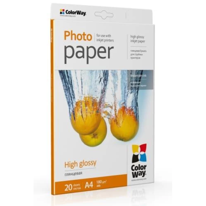 Глянсовий фотопапір ColorWay A4, 180 г/м², 20 аркушів