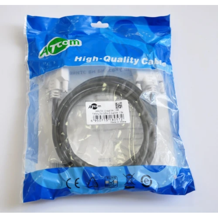 Кабель DVI-D Atcom 1,8 м для монітора, чорний