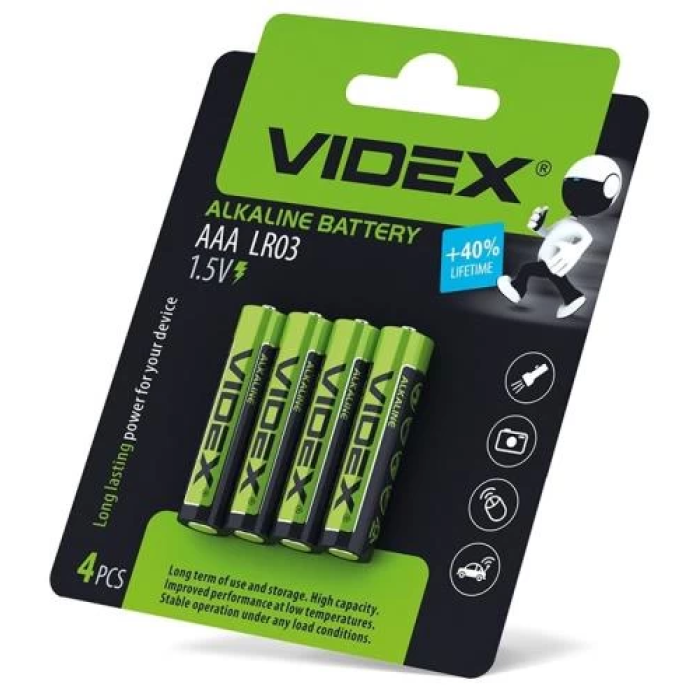 Лужні батарейки AAA Videx 1,5 В, 4 шт.