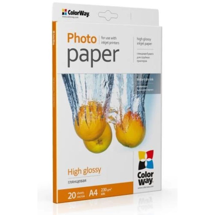 Глянсовий фотопапір ColorWay A4, 230 г/м², 20 аркушів