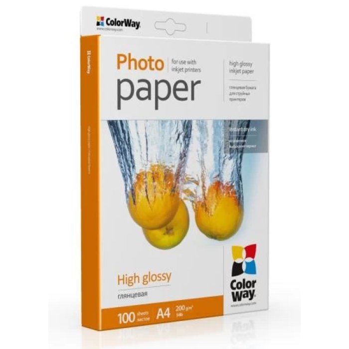Глянсовий фотопапір ColorWay PG200100A4 — A4, 200 г/м², 100 аркушів