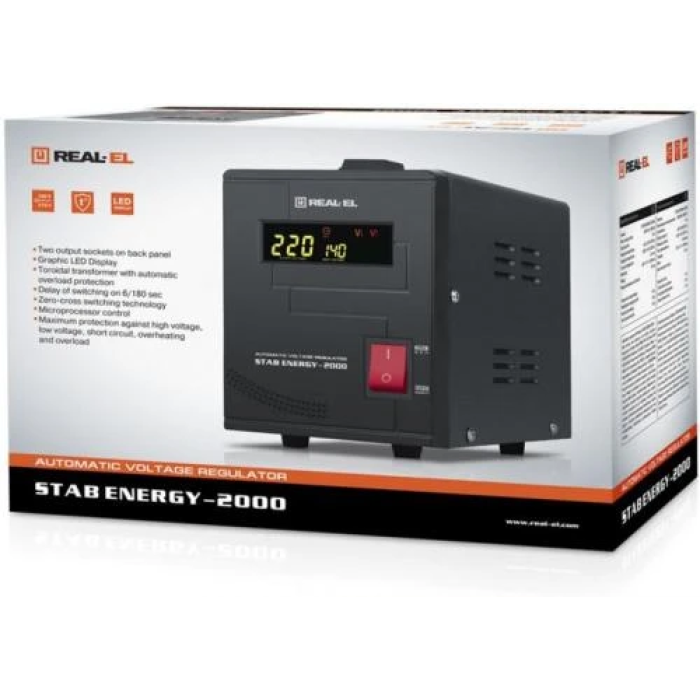 Стабілізатор напруги REAL-EL STAB ENERGY-2000 Black, 2000 VA