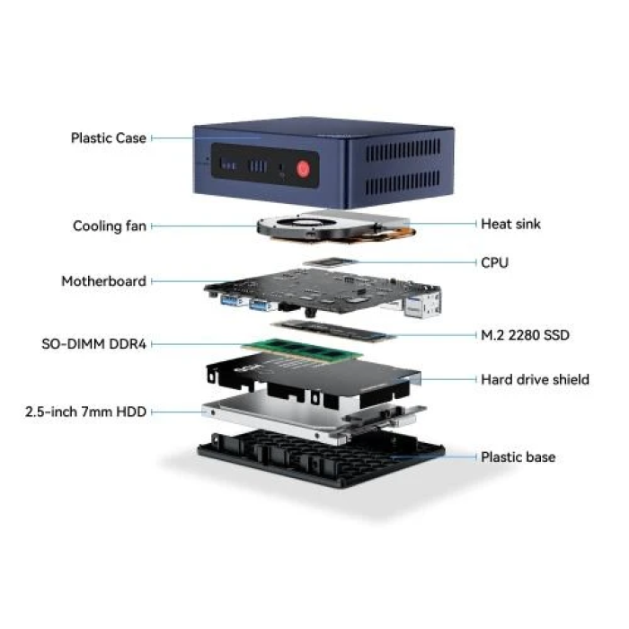 Неттоп Beelink MINI S12, Navy Blue, N95 (4x3.4 GHz, 15 Вт), 16Gb DDR4 3200 MHz SO-DIMM, 512Gb SSD NVMe, 1x2.5" SATA, UHD Graphics, WiFi 5, Bluetooth 4.2, GLan, 4xUSB 3.2, 2xHDMI, Windows 11 Pro, кріплення VESA у комплекті