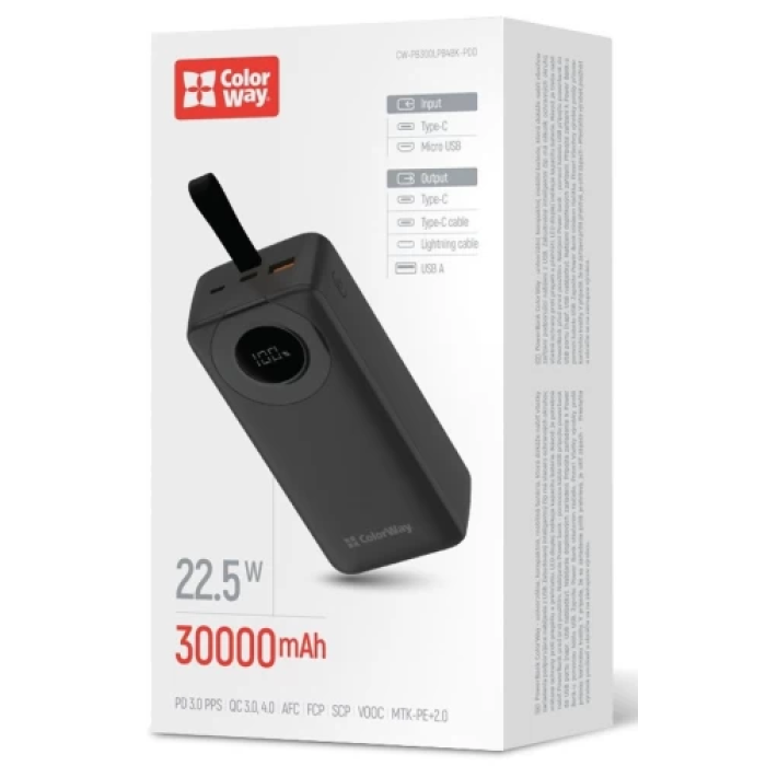 Павербанк ColorWay EnergyPlus на 30000 mAh із потужністю 22,5 Вт