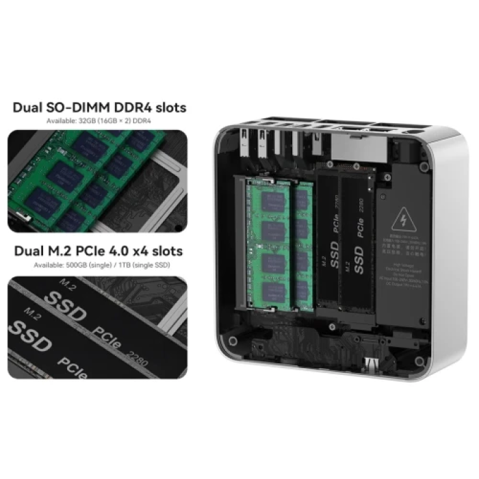 Неттоп Beelink EQi13 Pro, Frost Silver, Core i5-13500H (12x2.6-4.7 GHz), 32Gb DDR4 SO-DIMM, 500Gb SSD NVMe, Iris Xe Graphics, WiFi 6, Bluetooth 5.2, 2xGLan, Type-C / 3xUSB 3.2, 2xHDMI, Windows 11 Pro, кріплення VESA