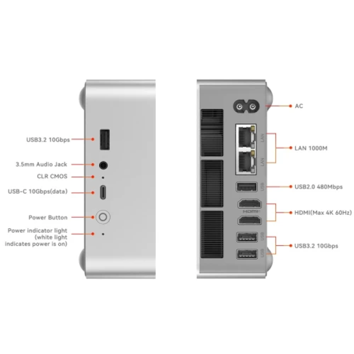 Неттоп Beelink EQi13 Pro, Frost Silver, Core i5-13500H (12x2.6-4.7 GHz), 32Gb DDR4 SO-DIMM, 500Gb SSD NVMe, Iris Xe Graphics, WiFi 6, Bluetooth 5.2, 2xGLan, Type-C / 3xUSB 3.2, 2xHDMI, Windows 11 Pro, кріплення VESA