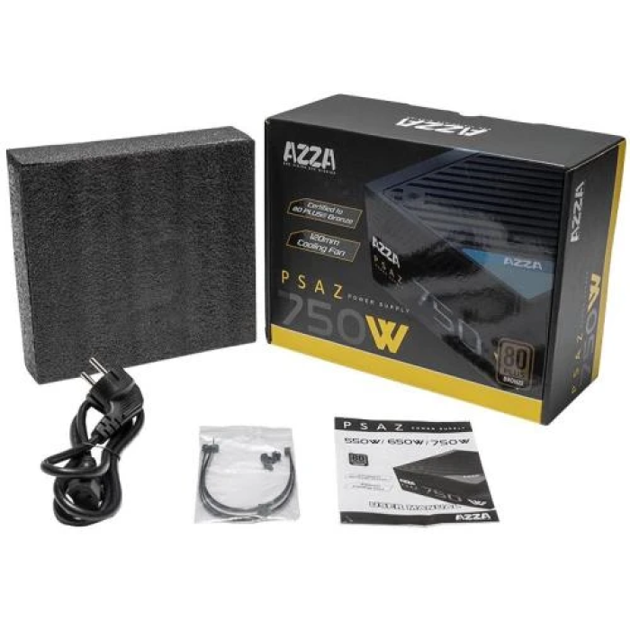Блок живлення 750 Вт, AZZA, Black, 80+ Bronze, 12 см, 2xMolex / 5xSATA / 4x6+2-pin / 1x20+4-pin / 1x4+4-pin, захист UVP/OVP/OPP/OCP/SCP (PSAZ-750W)