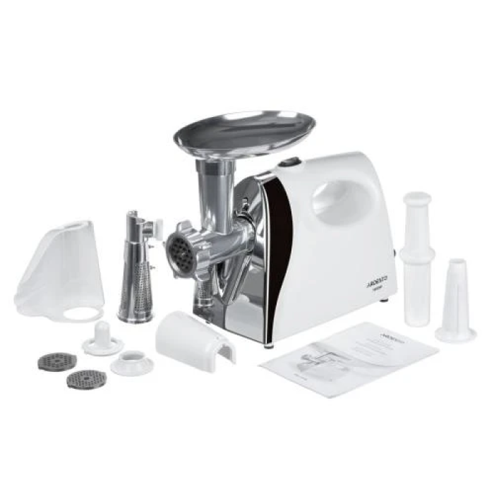 М'ясорубка Ardesto MGL-2050R White, 1800 W, 3 диски, насадка для томатів, для домашніх ковбас, продуктивність 2 кг/хв, реверс