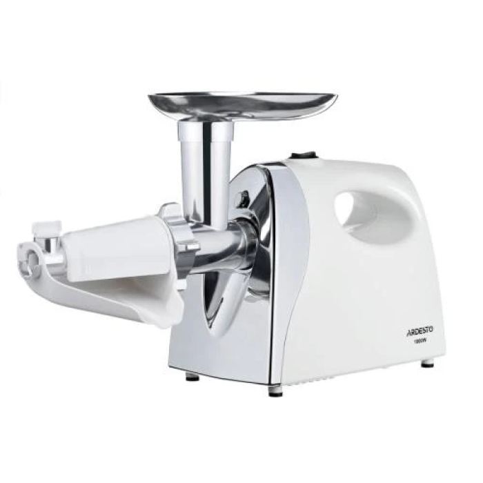 М'ясорубка Ardesto MGL-2050R White, 1800 W, 3 диски, насадка для томатів, для домашніх ковбас, продуктивність 2 кг/хв, реверс