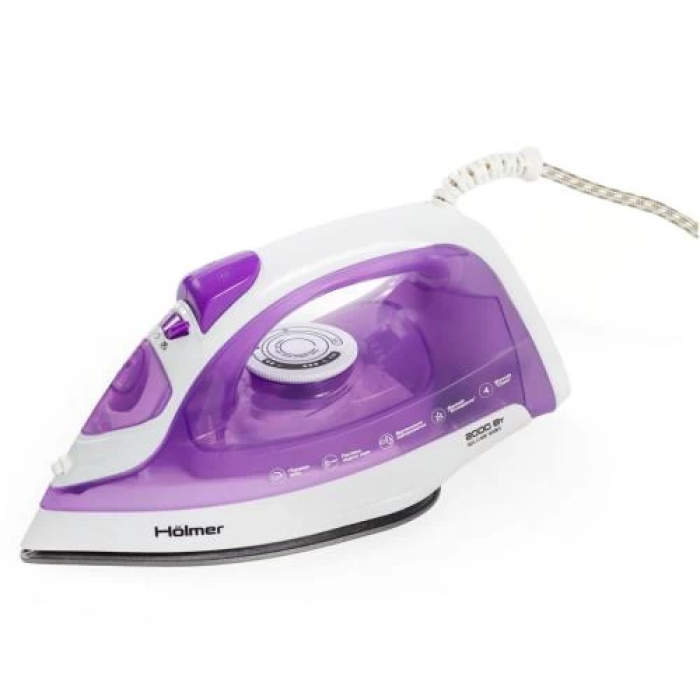 Праска Holmer HIT-2020, Purple, 1700W, тефлон, паровий удар 100 г/хв, постійна подача пари 30 г/хв, вертикальне відпарювання, очищення від накипу, антикрапля