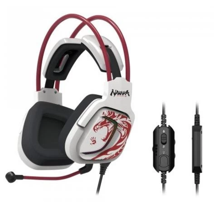 Навушники A4Tech G575 "Bloody", Naraka, USB, мікрофон, динаміки 50 мм, підтримка звуку 7.1, RGB-підсвічування, кероване наголов'я із системою підтримки "левітуюче крило", 16 Ом, 105 дБ, 2 м