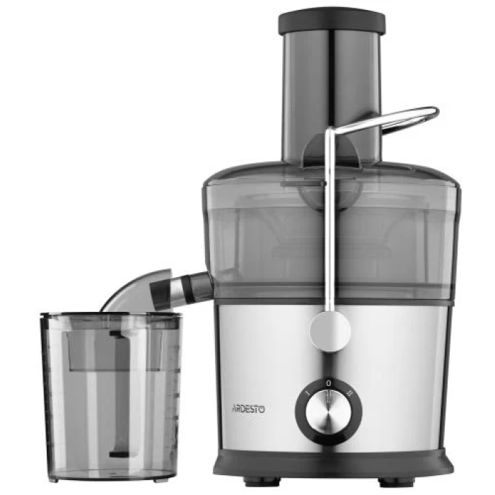 Соковитискач Ardesto JEG-800, Black/Silver, відцентрова, 800Вт, ємність для соку 1000мл, 2 швидкості, горловина "ціле яблуко" 75мм, малошумний двигун, протиковзні ніжки