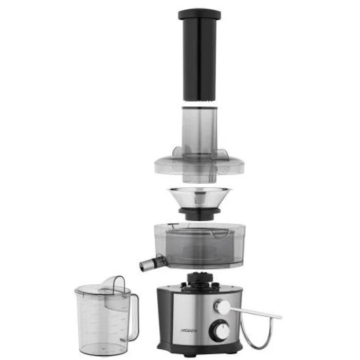 Соковитискач Ardesto JEG-800, Black/Silver, відцентрова, 800Вт, ємність для соку 1000мл, 2 швидкості, горловина "ціле яблуко" 75мм, малошумний двигун, протиковзні ніжки