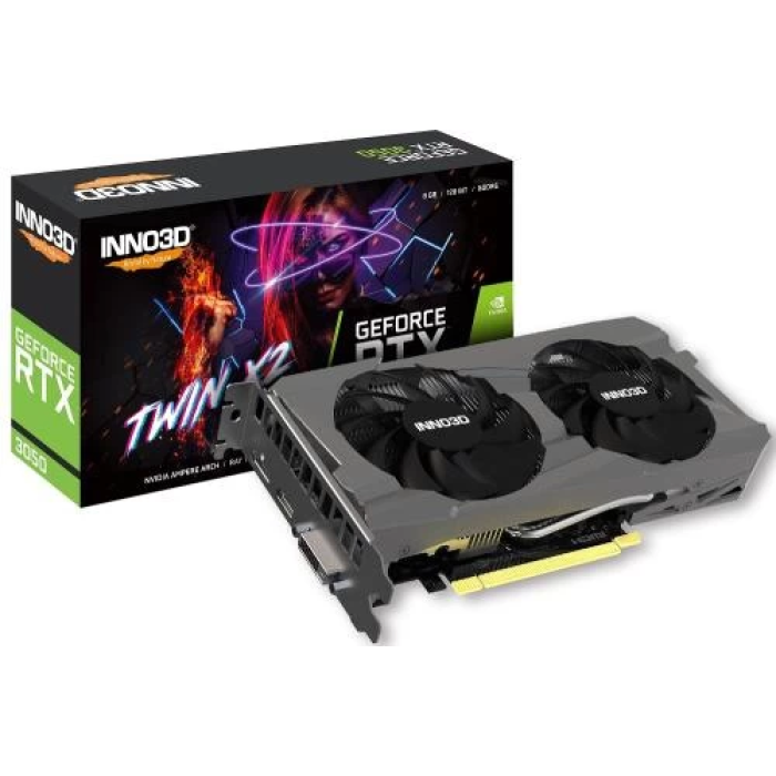 Відеокарта GeForce RTX 3050, Inno3D, TWIN X2, 8Gb GDDR6, 128-bit, DVI/HDMI/DP, 1777/14000 MHz, 6-pin (N30502-08D6-1711VA41)