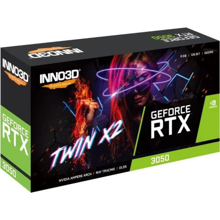 Відеокарта GeForce RTX 3050, Inno3D, TWIN X2, 8Gb GDDR6, 128-bit, DVI/HDMI/DP, 1777/14000 MHz, 6-pin (N30502-08D6-1711VA41)