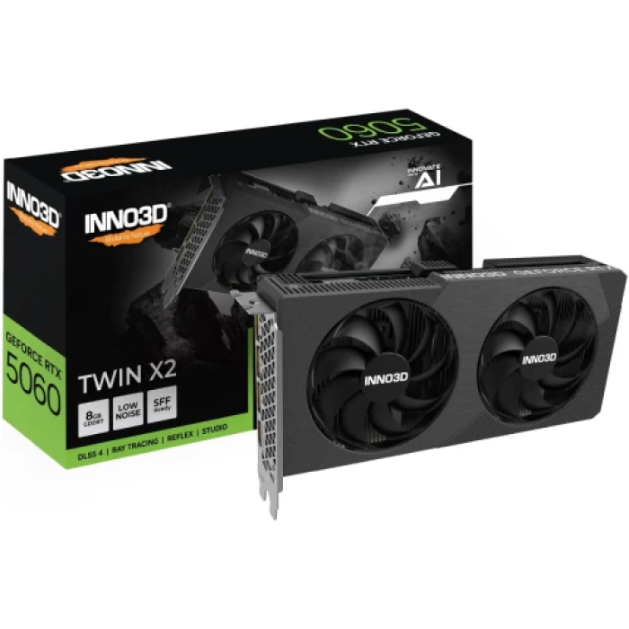 Відеокарта GeForce RTX 5060, Inno3D, Twin X2, 8Gb GDDR7, 128-bit, HDMI/3xDP, 2497/28000 MHz, 8-pin (N50602-08D7-195071N)