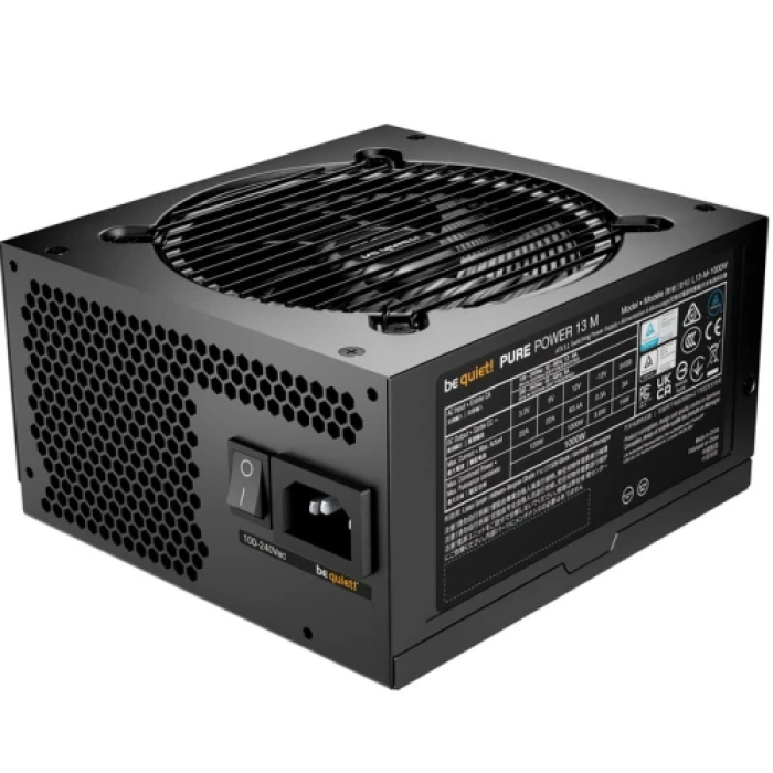 Блок живлення 1000 Вт, be quiet! Pure Power 13 M, Black, модульный, 80+ Gold, Active PFC, 12 см, 2xMolex / 6xSATA / 1x16-pin / 4x6+2-pin / 1x4+4-pin + 1x8-pin / 1x24-pin, защита OCP/OVP/OPP/OTP/SCP/UVP/SIP (BP028EU)