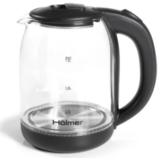 Електрочайник Holmer HKS-2025, Black, 1500W, 1.8л, скло, дисковий, LED-підсвічування, індикатор рівня води