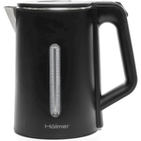 Електрочайник Holmer HKS-205D, Black, 1500 Вт, 1.8 л, дисковий, пластик/нержавіюча сталь, подвійні стінки, блокування включення без води