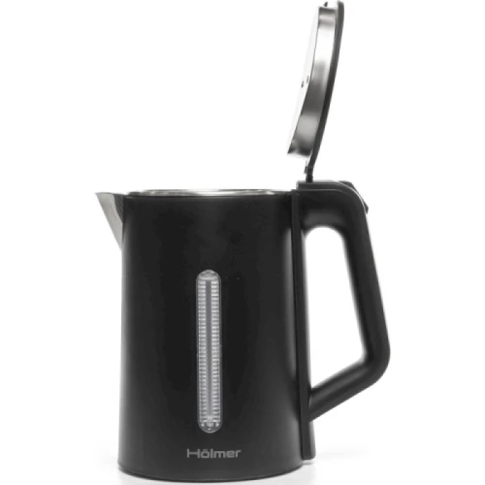 Електрочайник Holmer HKS-205D, Black, 1500 Вт, 1.8 л, дисковий, пластик/нержавіюча сталь, подвійні стінки, блокування включення без води