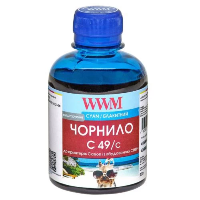 Чорнило WWM Canon G1400/G2400/G3400, Cyan, 200 мл, водорозчинне (C49/C)