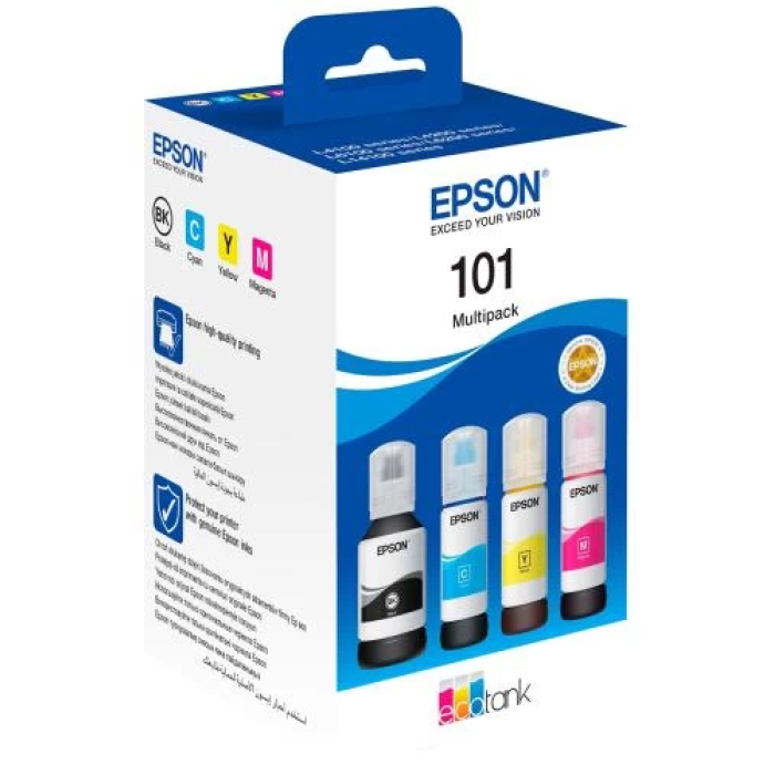 Комплект чорнила Epson 101, Black / Cyan / Magenta / Yellow, для L4150/L4160/L6160/L6170/L6190, 1x127 мл + 3x70 мл (C13T03V64A)
