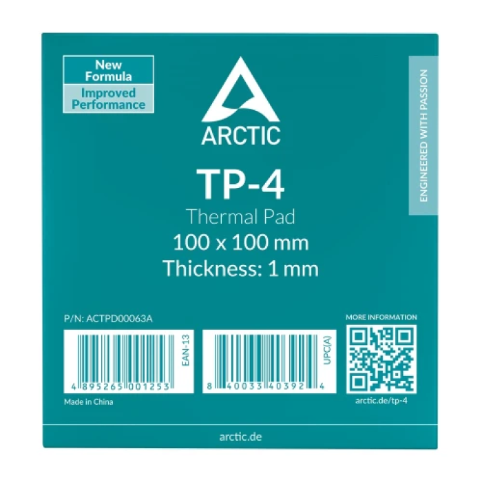 Термопрокладка Arctic TP-4, 6 Вт/мК, 10х10 см, 1 мм, 50 Shore OO, -40~150°C (ACTPD00063A)