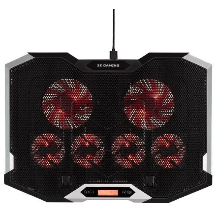 Підставка для ноутбука до 15.6" 2E GAMING CPG-004, Black, 2x10 см / 4x7 см вентилятори, RGB-підсвічування, 2xUSB Hub, алюмінієва сітка, 7-ступінчасте регулювання висоти, сенсорне регулювання вентиляторів, 415х295х3 -004)