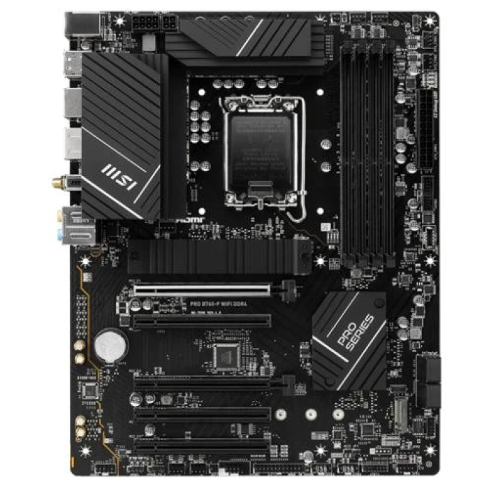 Материнська плата LGA1700, MSI PRO B760-P WIFI DDR4, B760, 4xDDR4, Int.Video(CPU), 4xSATA3, 2xM.2, 2xPCI-E 16x 4.0, 3xPCI-E 16x 3.0, ALC897, RTL8125BG, WiFi6, Bluetooth 5.3, 6xUSB3.2/8xUSB2.0, HDMI/DP, ATX
