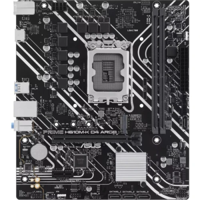 Мат.плата LGA1700, Asus PRIME H610M-K D4 ARGB, H610, 2xDDR4, Int.Video(CPU), 4xSATA3, 1xM.2, 1xPCI-E 16x 4.0, 1xPCI-E 1x 3.0, ALC997, GLan, 3xUSB3.2/5xUSB2.0, HDMI, ARGB sync, MicroATX